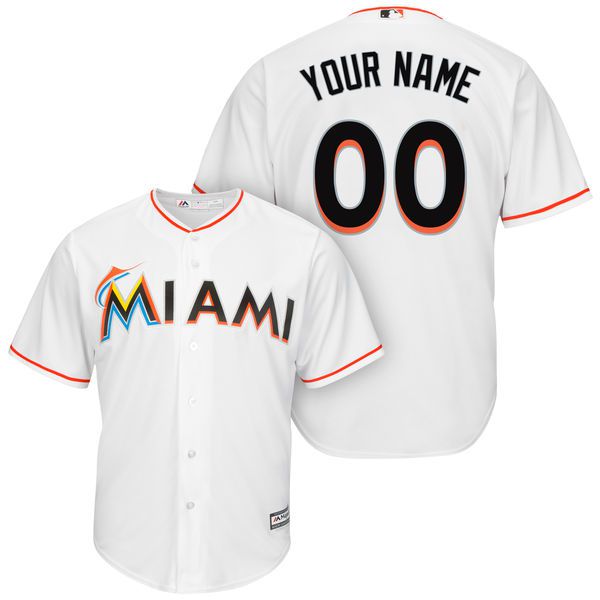 Men Miami Marlins Majestic White Cool Base Custom MLB Jersey